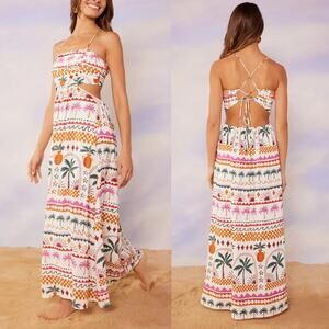 NWT Minkpink Eyona Strappy Maxi Dress Small Colorful Palm Travel Vacation Resort